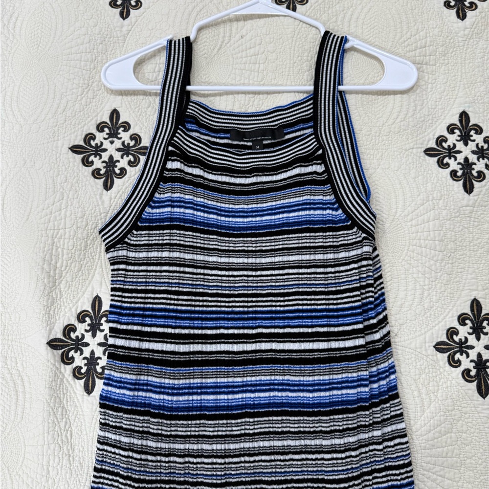 White House Black Market Blue and Black Striped Tank Top